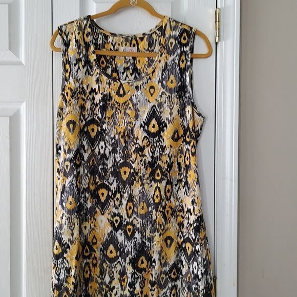 D & Co Denim&Co black yellow gray maxi dress Sz M - Picture 3 of 7